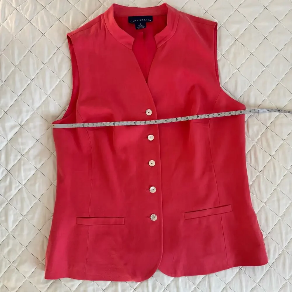 Charter Club 100% Silk Coral Vest Size 12 Old Money Coastal Quiet Luxury Resort